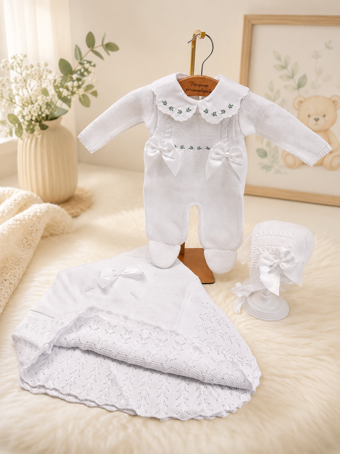 Set DULCE AMOR  Largo enterizo / 0-10 Libras/ Blanco flores