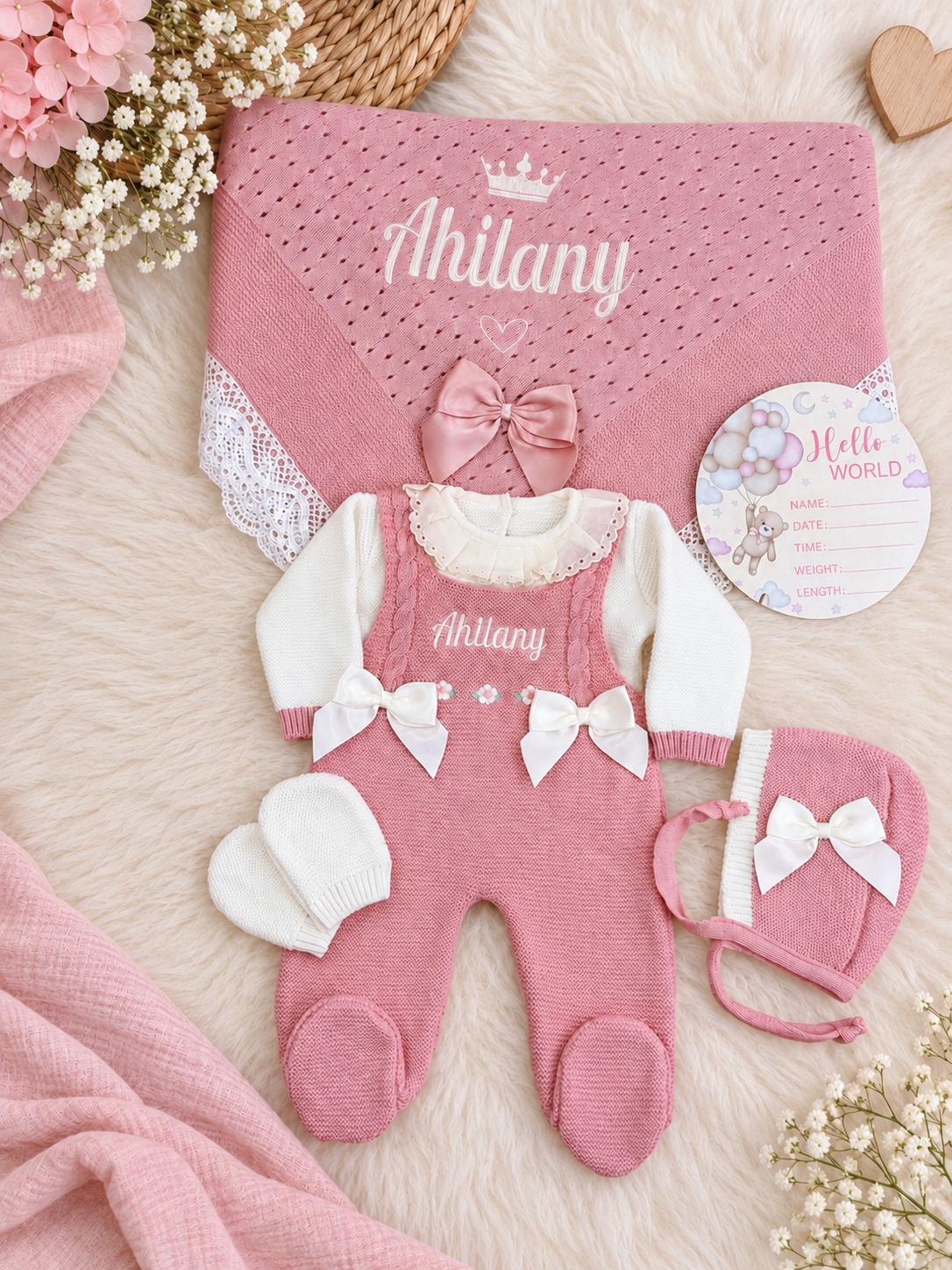 Set DULCE AMOR  Largo enterizo / 0-10 Libras/ Rosa Viejo